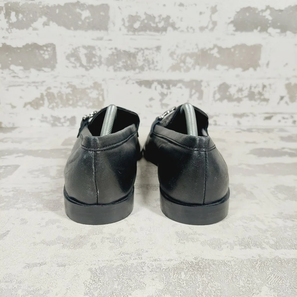 NEW Topshop Loafers Black Chain Detail Slip On Flats Classic Dress i560